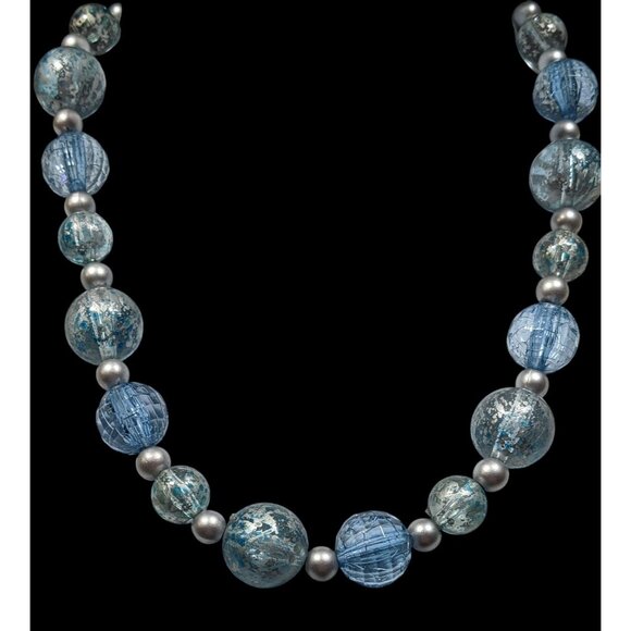 Whimsical Blue And Silver Tone Beaded Necklace - Picture 2 of 5